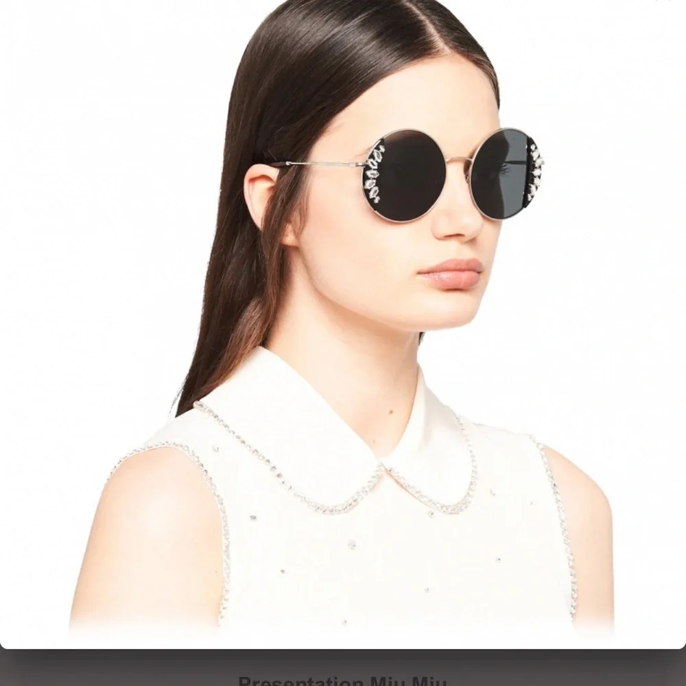 NEW MIU MIU Sunglasses MU 57VS Swarovski Crystal Round Silver Black Case & Box